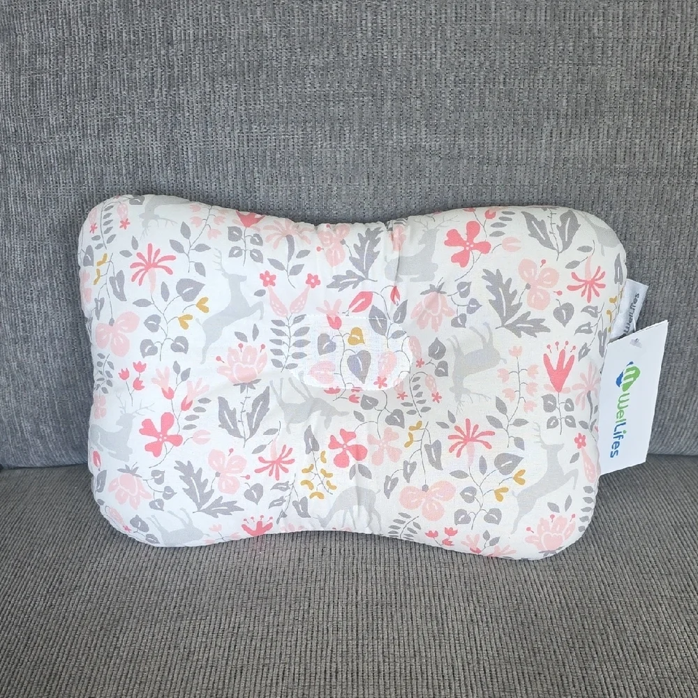 WelLifes Baby Head And Neck Support Pillow In Bambi Pink, NWT, Organic Cotton